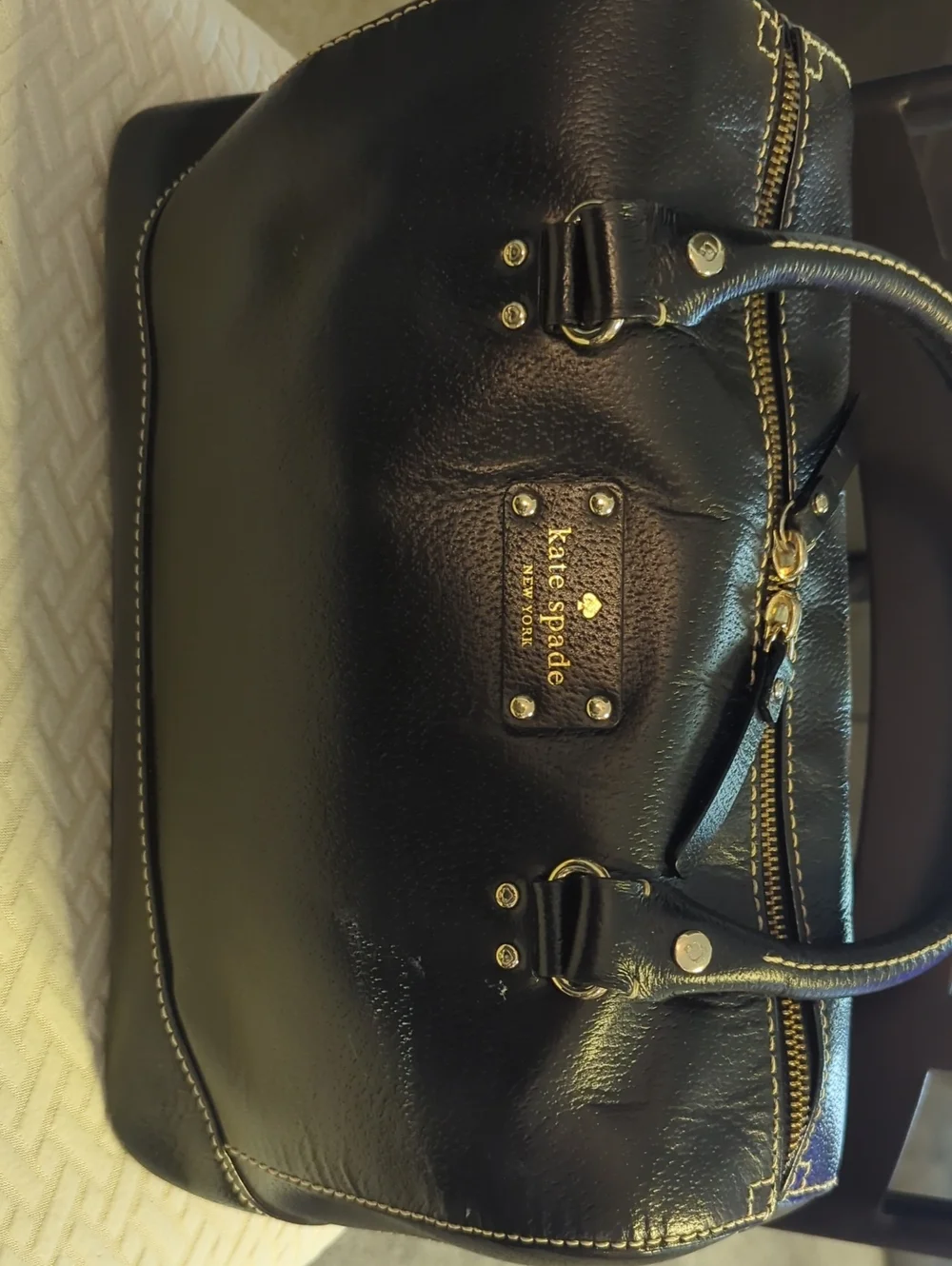 kate spade Black Leather Logo Plaque Tote